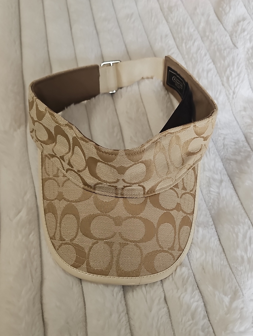 Coach Beige Signature Canvas Visor with Ivory Trim
